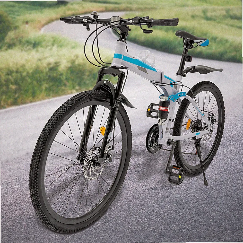 26" Folding Mountain Bike with 21 Speeds and Dual Disc Brakes Durable New