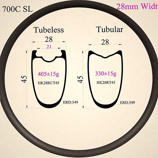 700C Gravel Bike Carbon Rim Tubeless Clincher Tubular Road Wheel Width 28mm