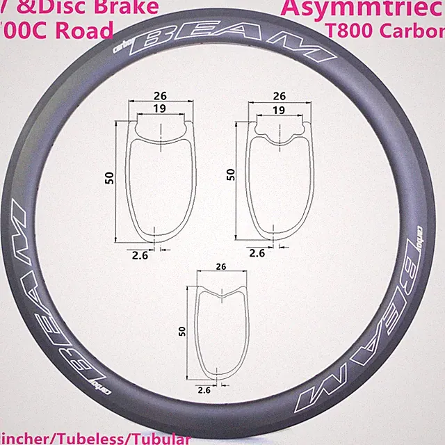 Asymmetric Carbon Road Bike Rims 50mm Depth 700C Matte/Glossy Finish 16-32Holes