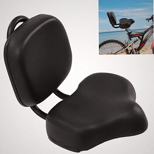 Bike Saddle Seat + Backrest Bicycle Extra Wide Comfort Leather Cushion Soft Pad