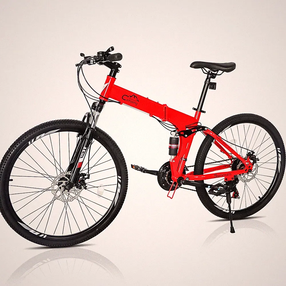 Folding Mountain Bike Full Suspension 26" Wheels Men Women 21 Speeds Bicycle